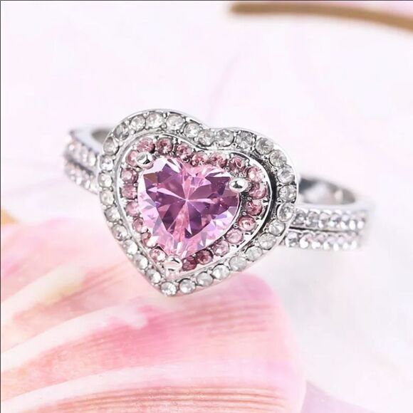 The Pink Tear sapphire 925 Silver tear drop statement ring sz 8 - Picture 1 of 11